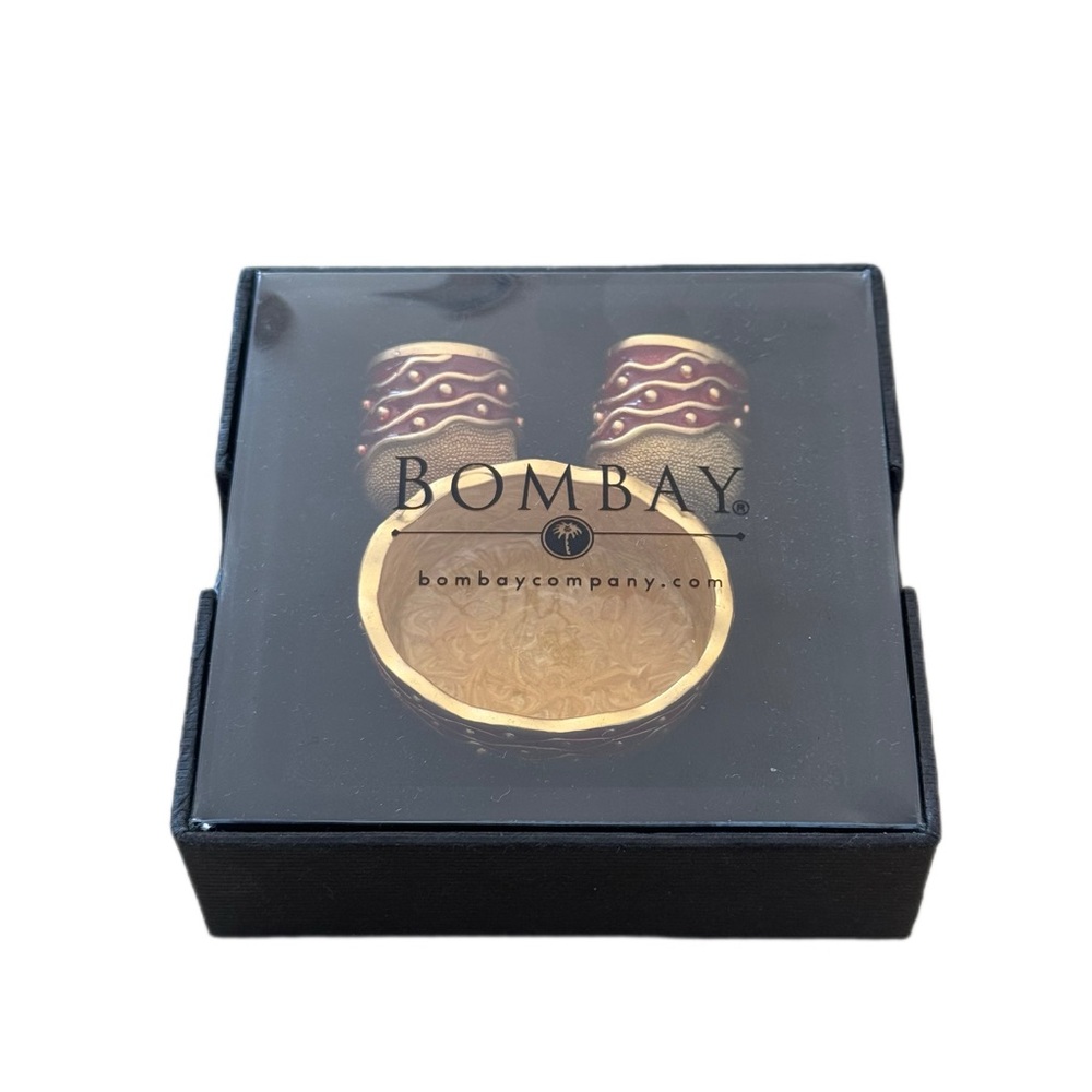 Bombay Miniture Salt And Pepper Shaker Set In Red and Gold Open Box